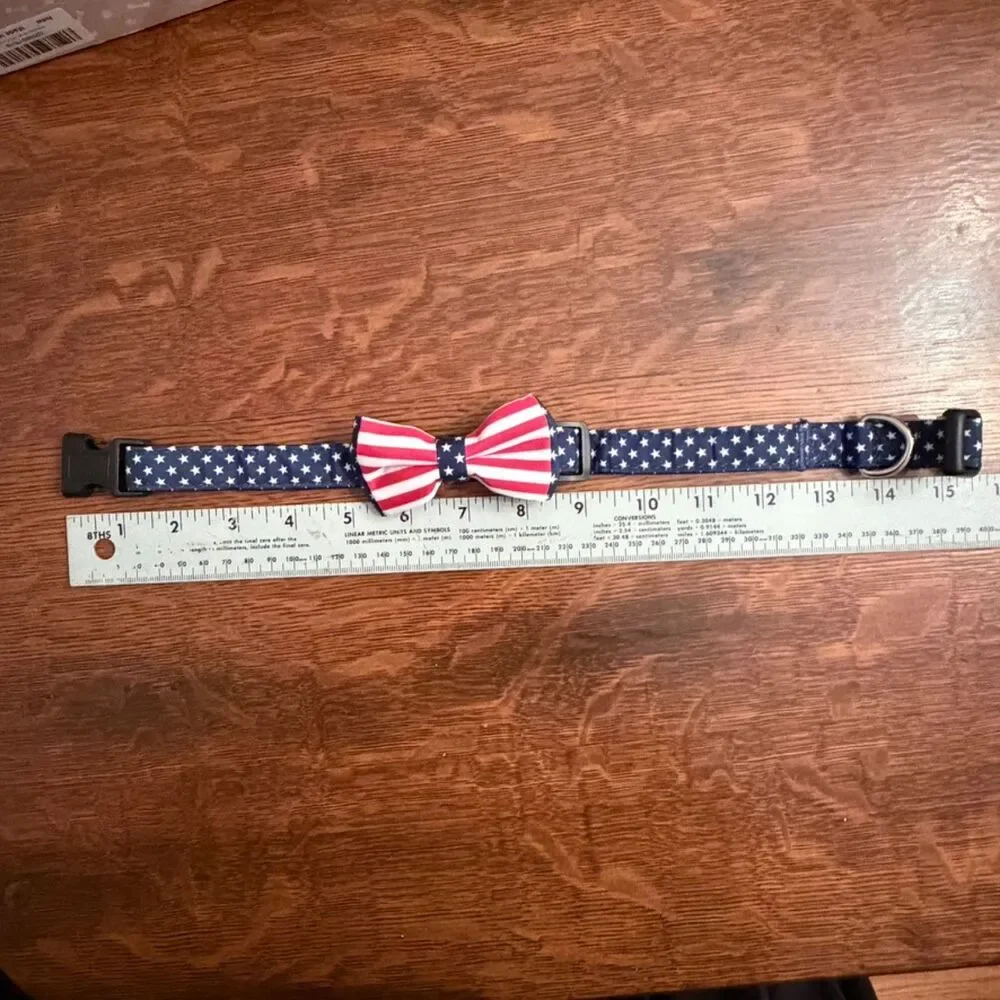 Patriotic American Flag Stars & Stripes Pet Collar with Removable Bow Tie